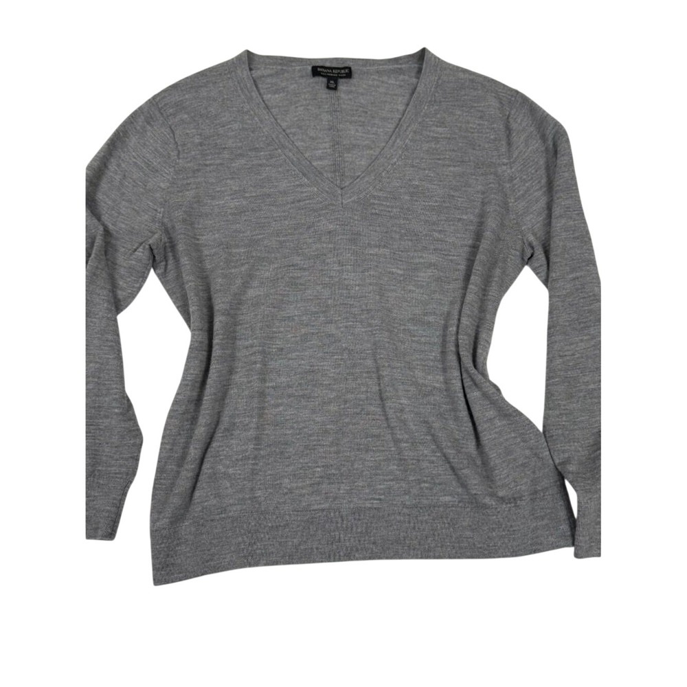 Banana Republic 100% Merino Wool V-Neck Sweater Gray XL
